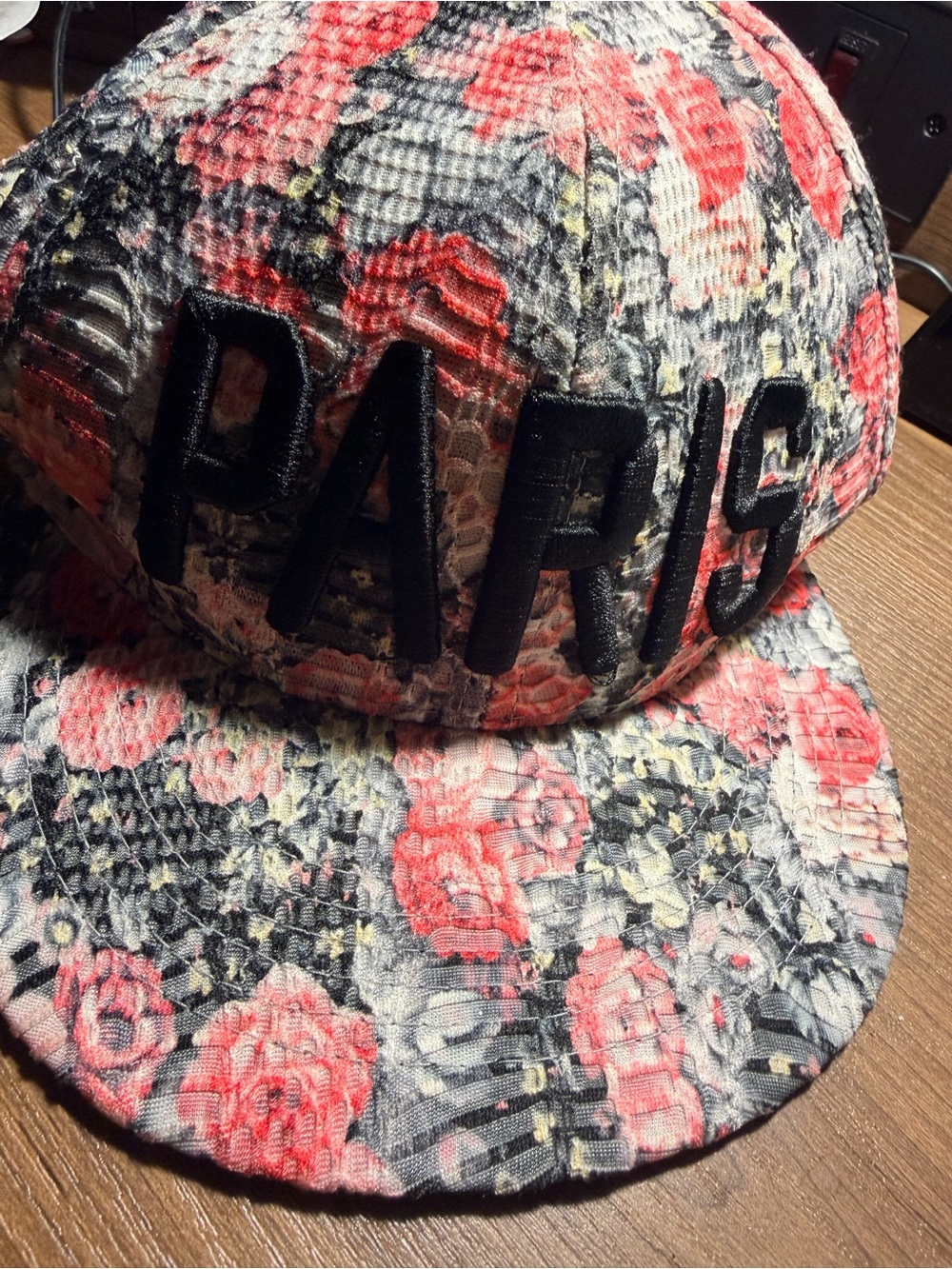 Floral flowers Snapback Hat in Coral and Black - PARIS Embroidered